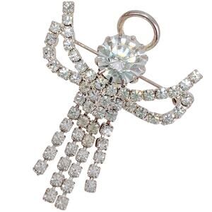 Vintage Clear Rhinestone Angel Brooch Prong Set Dangle Glam Religious Jewelry